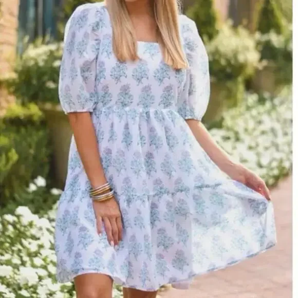 J. Marie Tiered Babydoll Floral Puff Sleeve Pastel Dress Coquette Cottage Core - Picture 1 of 10